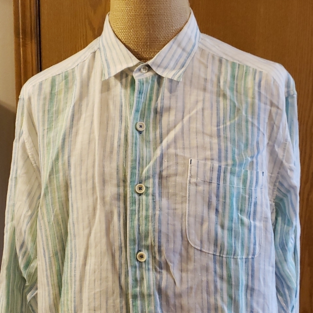 Tommy bahama relax linen long sleeve striped blue